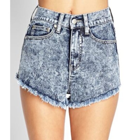 Forever 21 Distressed Acid Wash Cutoffs HIGH rise - Picture 2 of 7
